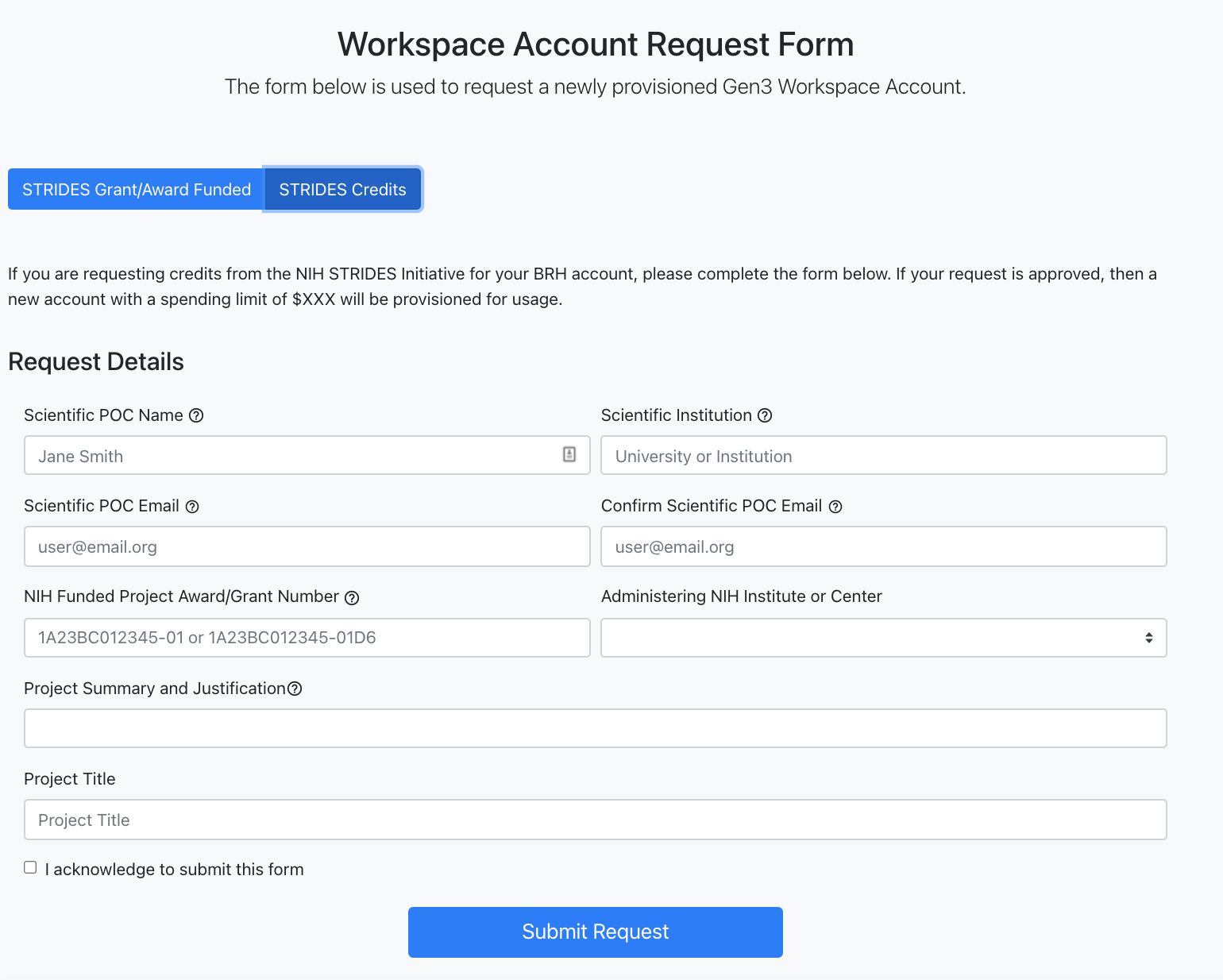 Request form if you're using STRIDES credits