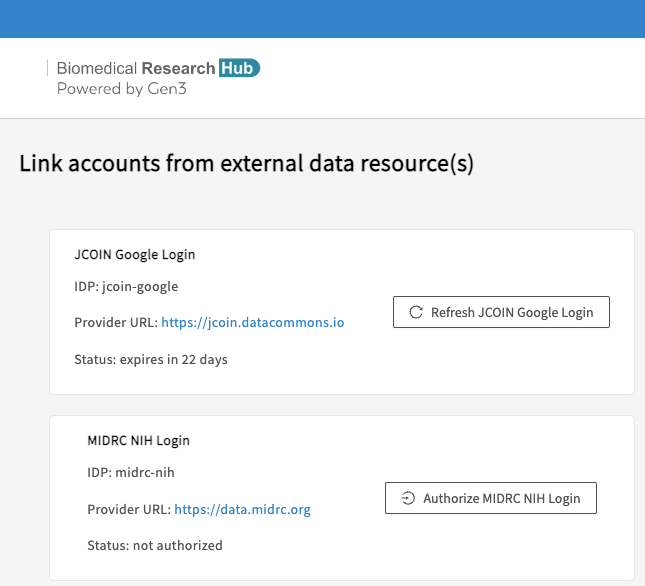 Authorization options on the Profile page