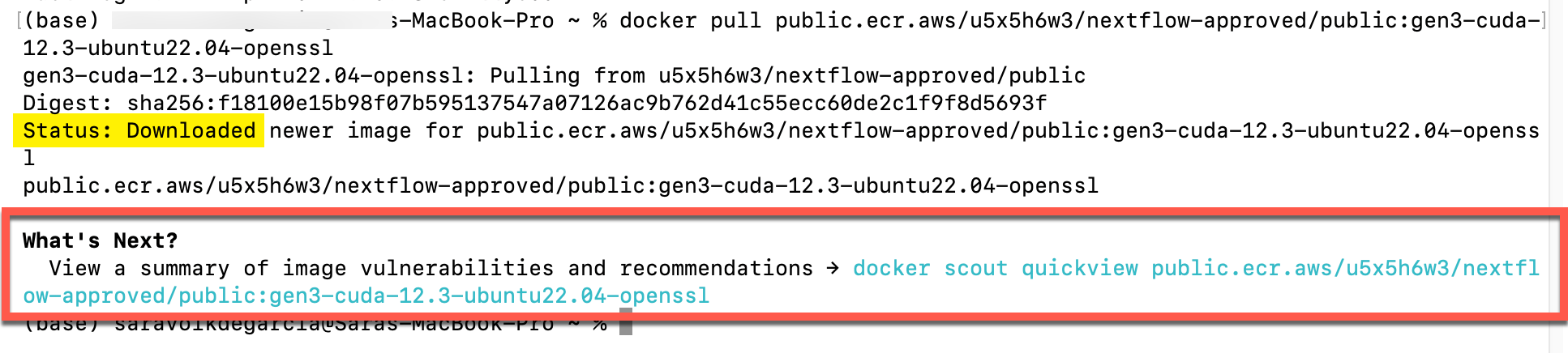 Test docker pull command in terminal