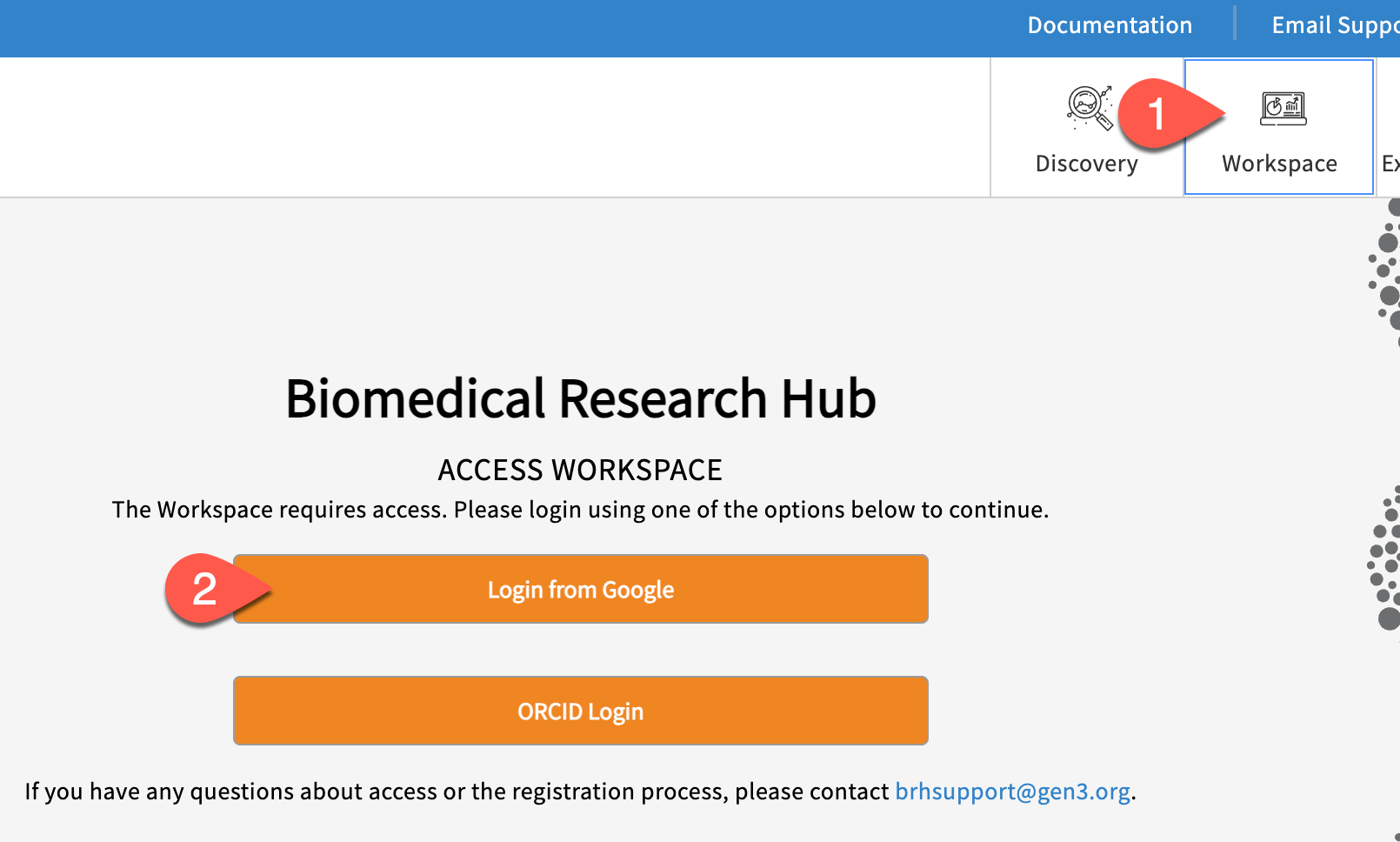 Click on the workspace page, then login.