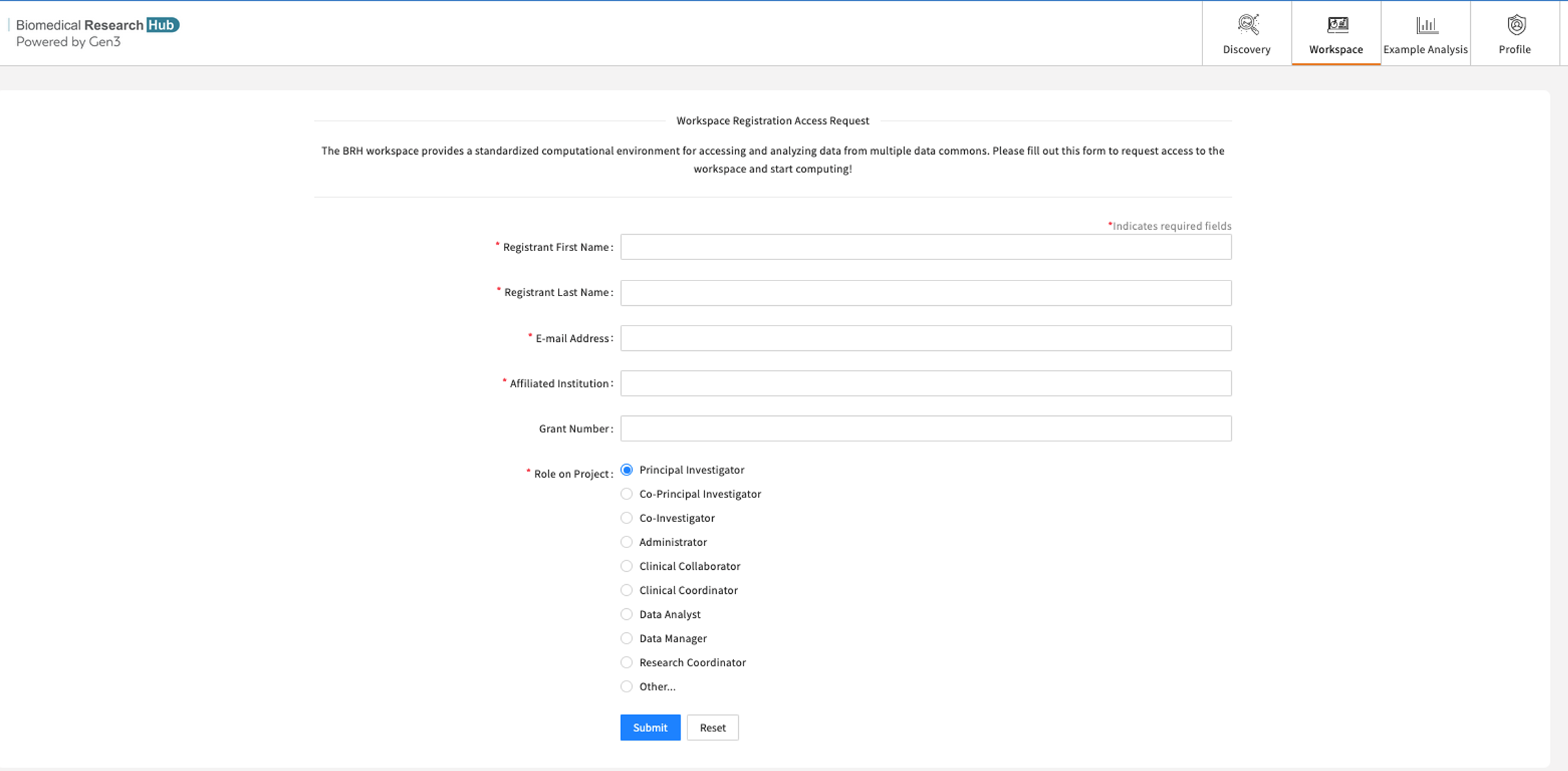 Screenshot of workspace access request form