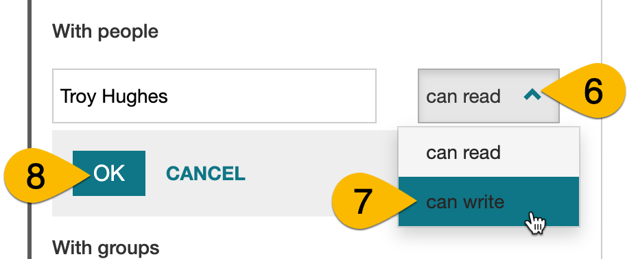 Screenshot of third steps to share CEDAR form.