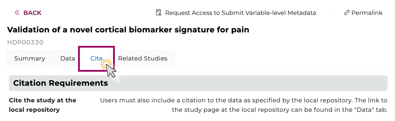 Study Page - Cite tab