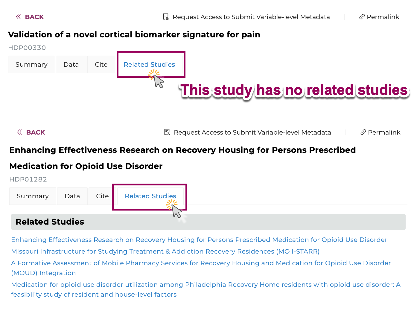 Study Page - Related Studies tab