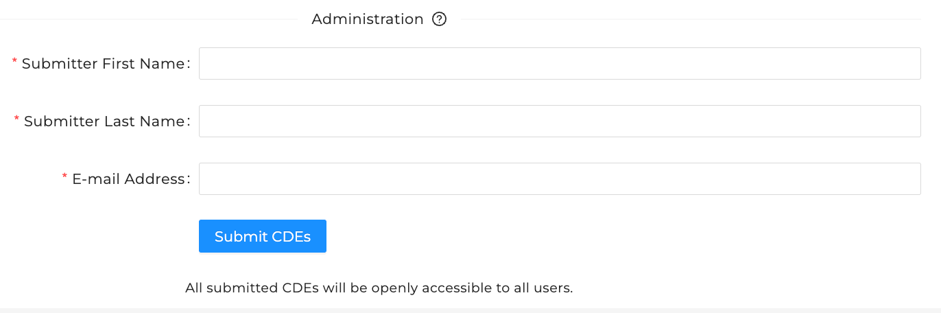 Screenshot of the bottom of the submission form, showing the Submit CDEs button