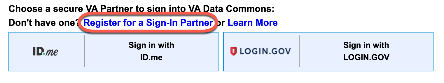 Screenshot of non-VA login screen showing how to creeate a new account