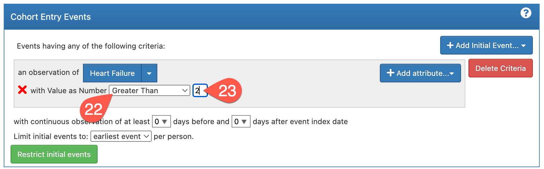 Set criteria around cohort entry event